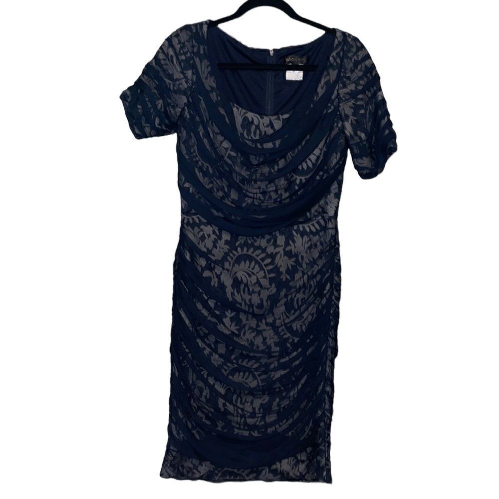 tadashi shoji Short Sleeve Ruched Layered Sheath Dress